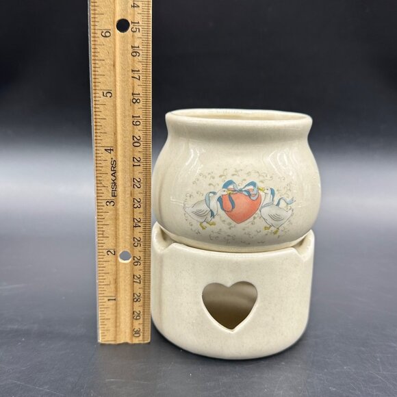 Vintage Potpourri Wax Warmer Heart Cutouts Blue Bow Goose 1980s Ceramic Cottage - Picture 11 of 11